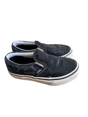 Vans Size 11 Kids  Slip On Sequin Skateboard Sneakers Blue Shoes